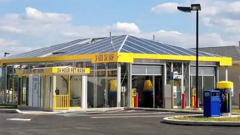 Pennsylvania car wash building at night